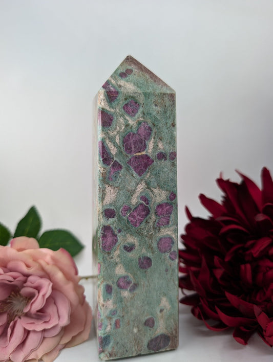 Large Ruby Fuchsite Tower 1150g 190mm - Positive Faith Hope Love