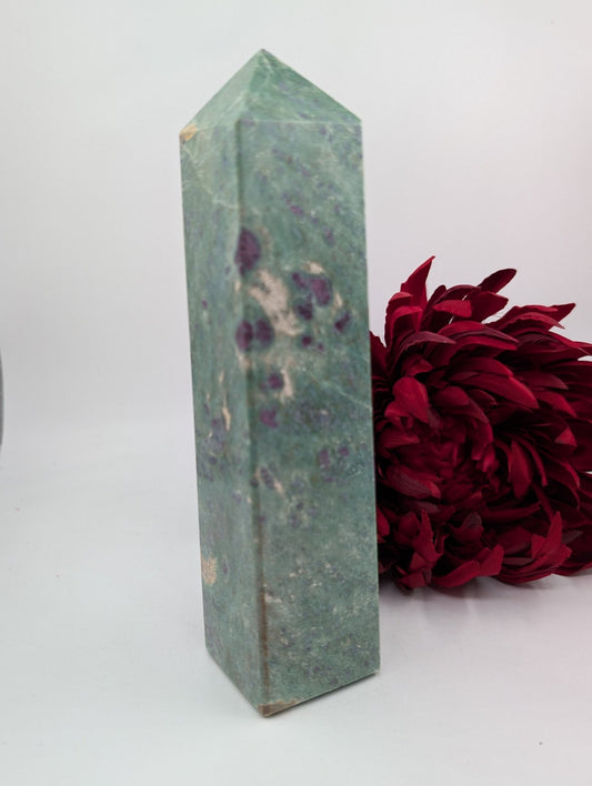 Polished Large Ruby Fuchsite Tower 805G featuring natural patterning and unique variations - Positive Faith Hope Love