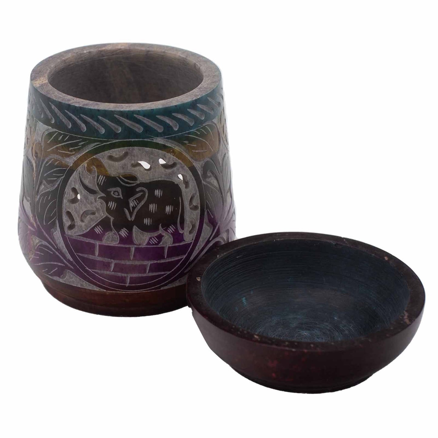 Polished Large Soapstone Oil Burner 13X10Cm Elephant Five Colours featuring natural patterning and unique variations - Positive Faith Hope Love