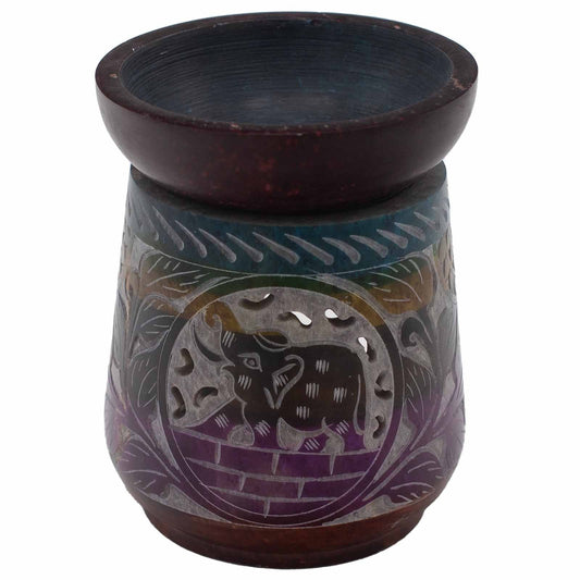 Polished Large Soapstone Oil Burner 13x10cm - Elephant - Five Colours featuring natural patterning and unique variations - Positive Faith Hope Love