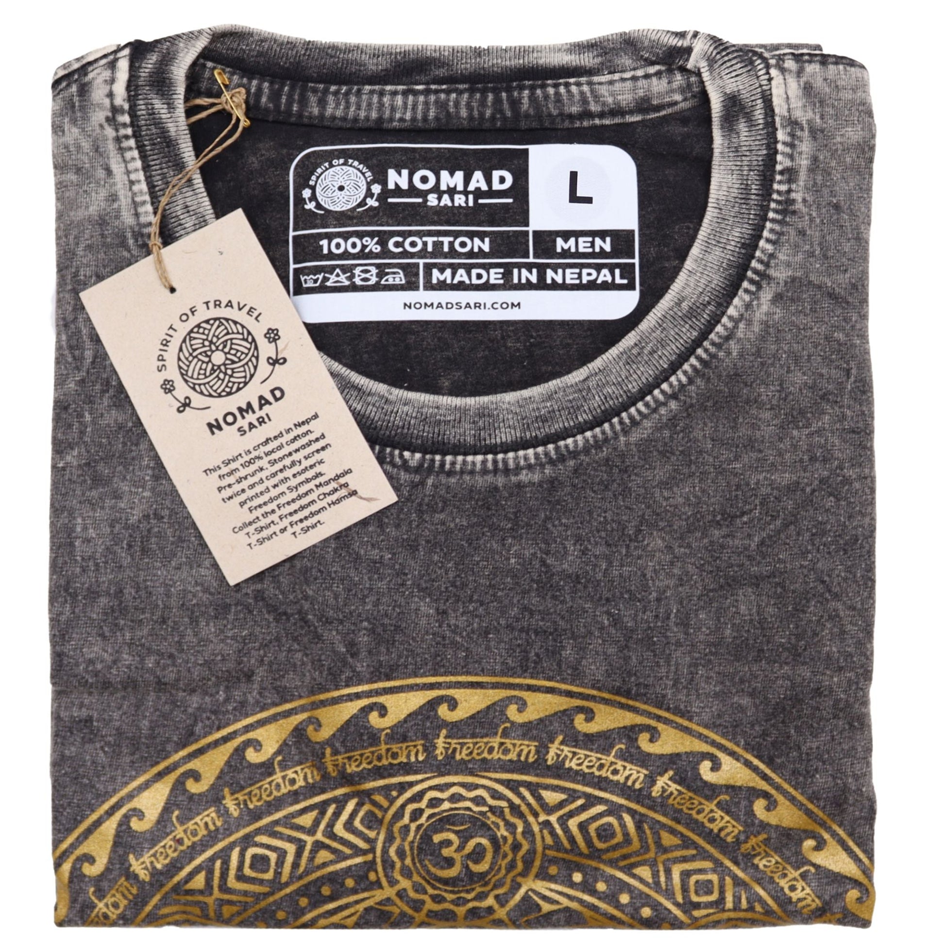 Polished Large Stone Washed T-Shirt - Chakra - Dark Grey featuring natural patterning and unique variations - Positive Faith Hope Love