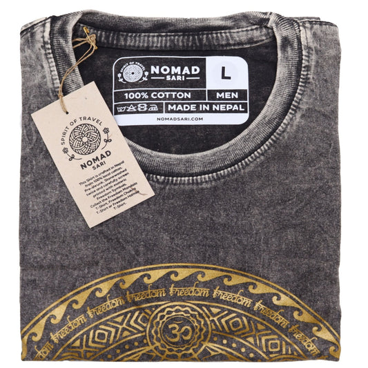 Polished Large Stone Washed T-Shirt - Chakra - Dark Grey featuring natural patterning and unique variations - Positive Faith Hope Love
