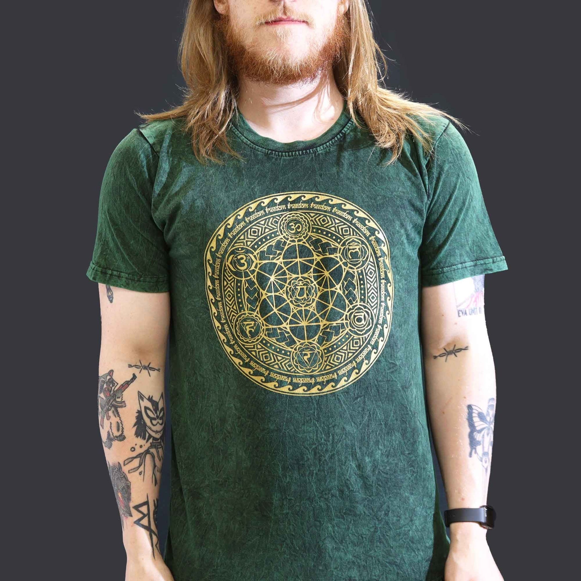 Polished Large Stone Washed T Shirt Chakra Green featuring natural patterning and unique variations - Positive Faith Hope Love