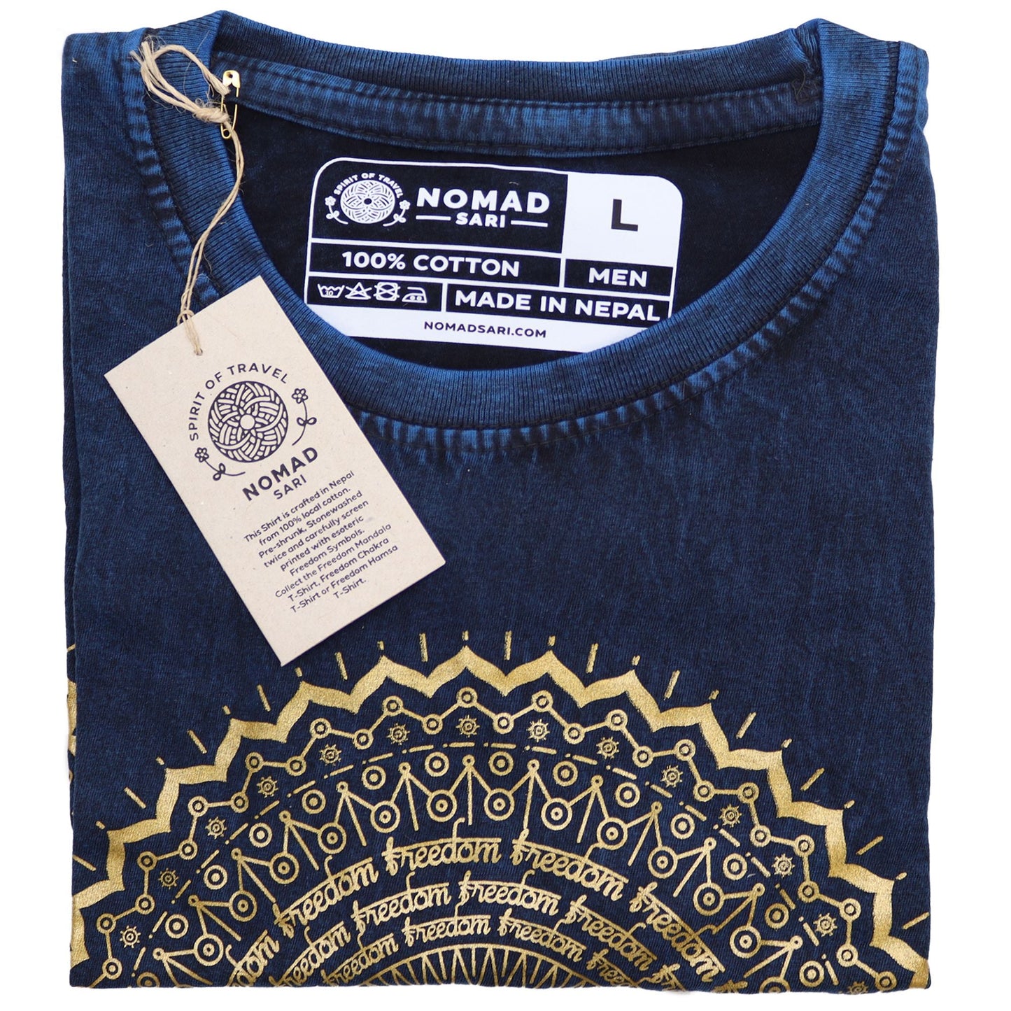Polished Large Stone Washed T Shirt Mandala Blue featuring natural patterning and unique variations - Positive Faith Hope Love
