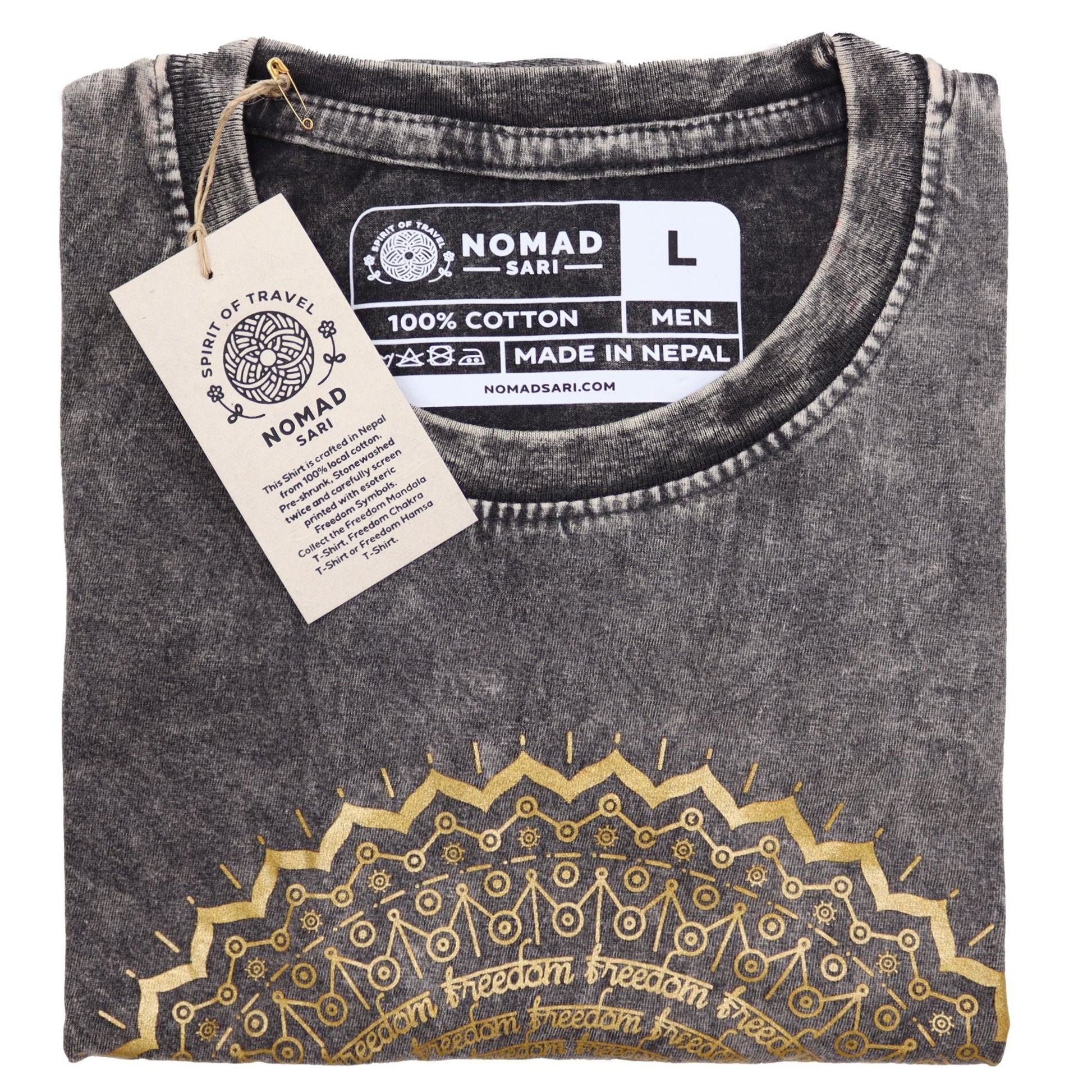 Polished Large Stone Washed T Shirt Mandala Dark Grey featuring natural patterning and unique variations - Positive Faith Hope Love