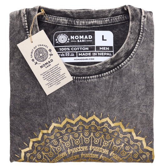 Polished Large Stone Washed T Shirt Mandala Dark Grey featuring natural patterning and unique variations - Positive Faith Hope Love