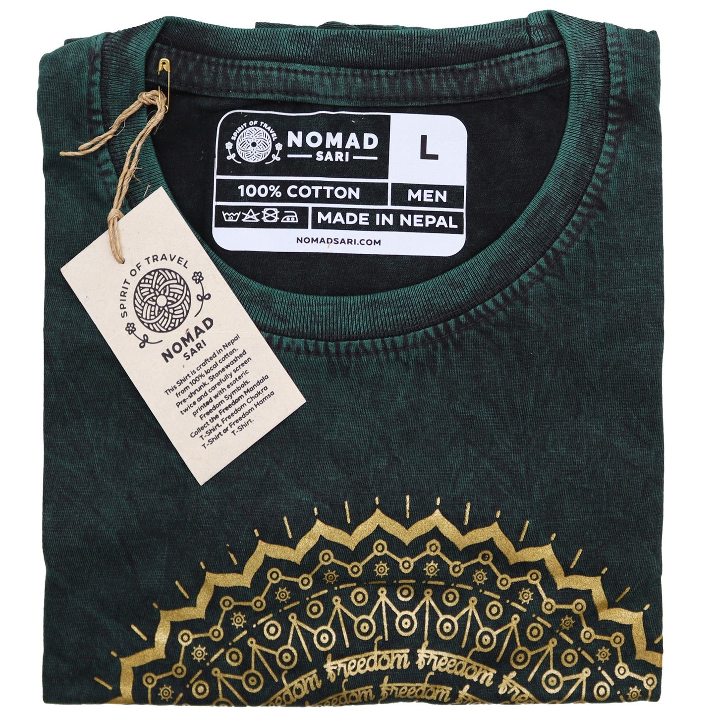 Polished Large Stone Washed T-Shirt - Mandala - Green featuring natural patterning and unique variations - Positive Faith Hope Love