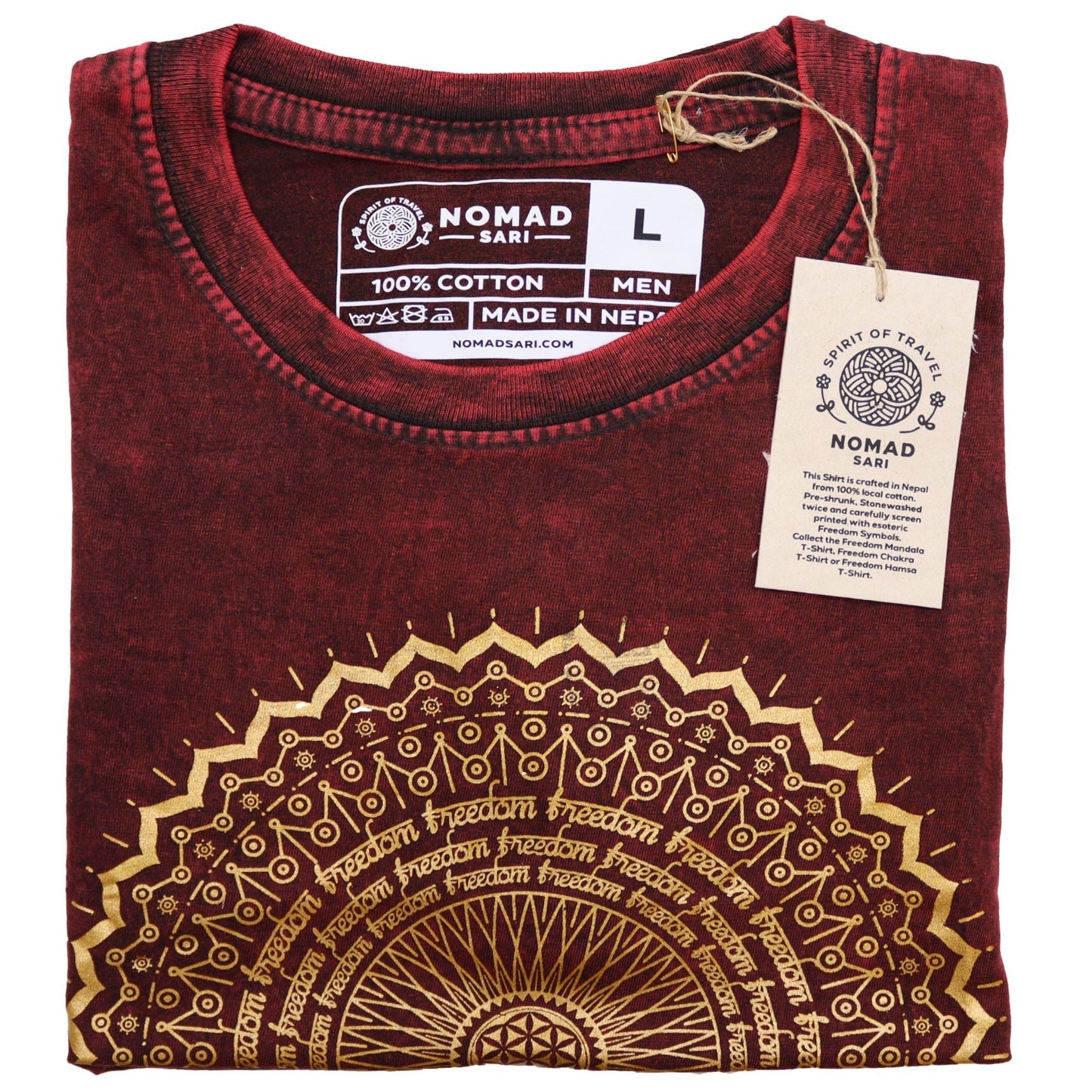 Polished Large Stone Washed T-Shirt - Mandala - Maroon featuring natural patterning and unique variations - Positive Faith Hope Love