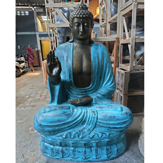 Polished Large Turquoise & Stone Buddha Teaching on Lotus - 2m featuring natural patterning and unique variations - Positive Faith Hope Love