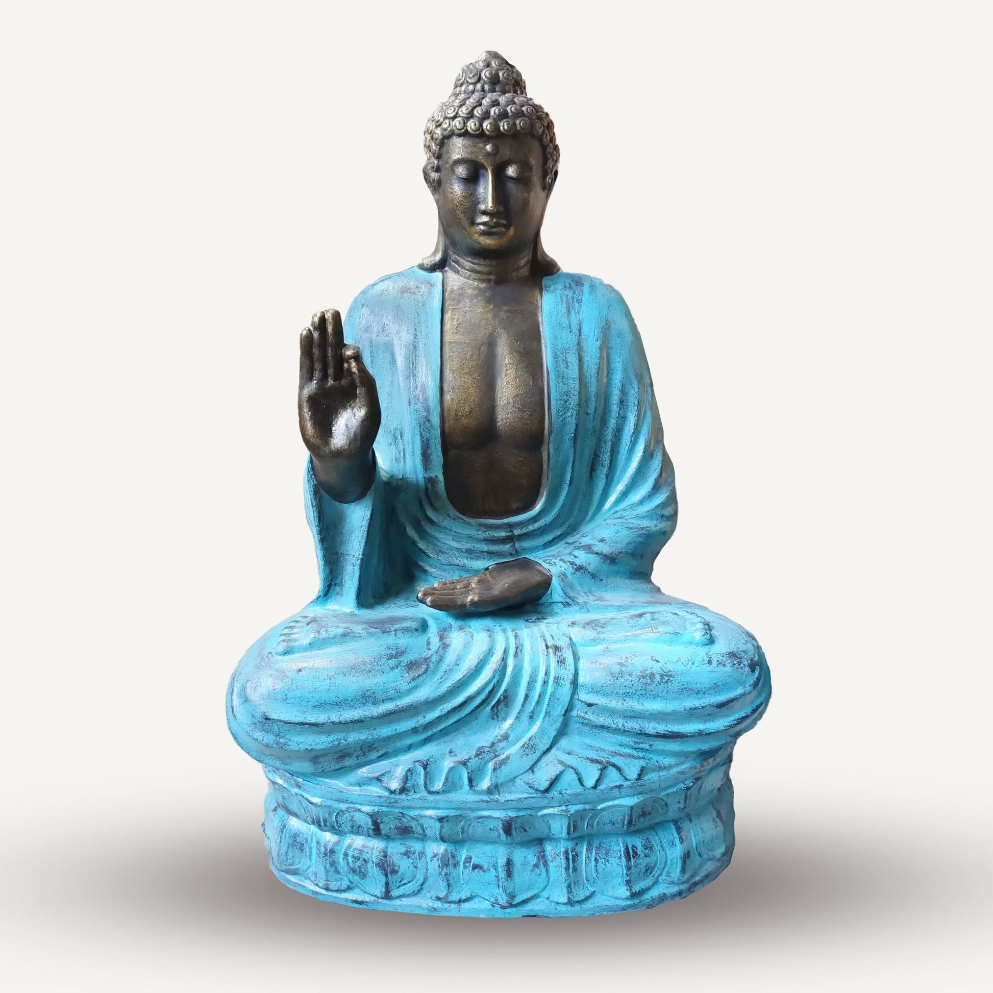 Polished Large Turquoise Stone Buddha Teaching On Lotus 2M 2 featuring natural patterning and unique variations - Positive Faith Hope Love
