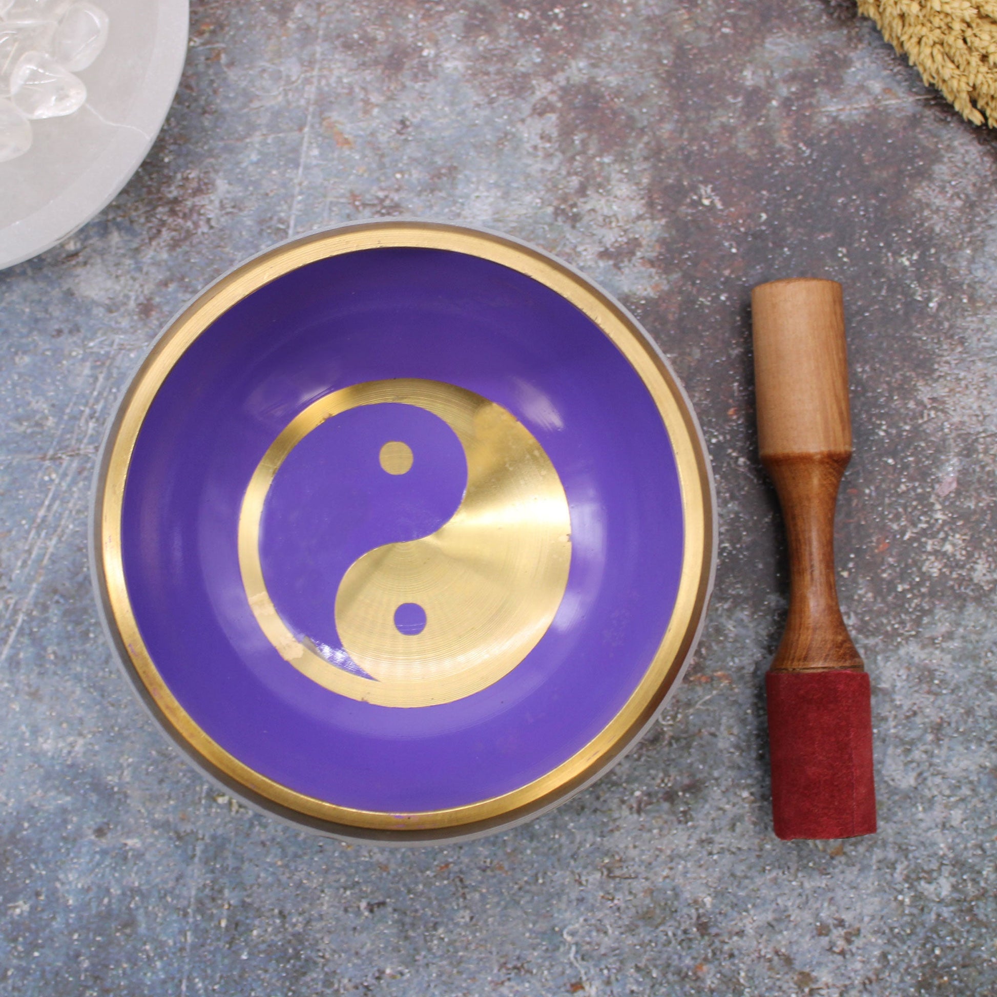 large Yin & Yang Singing Bowl Set - White/Purple 14cm - Positive Faith Hope Love