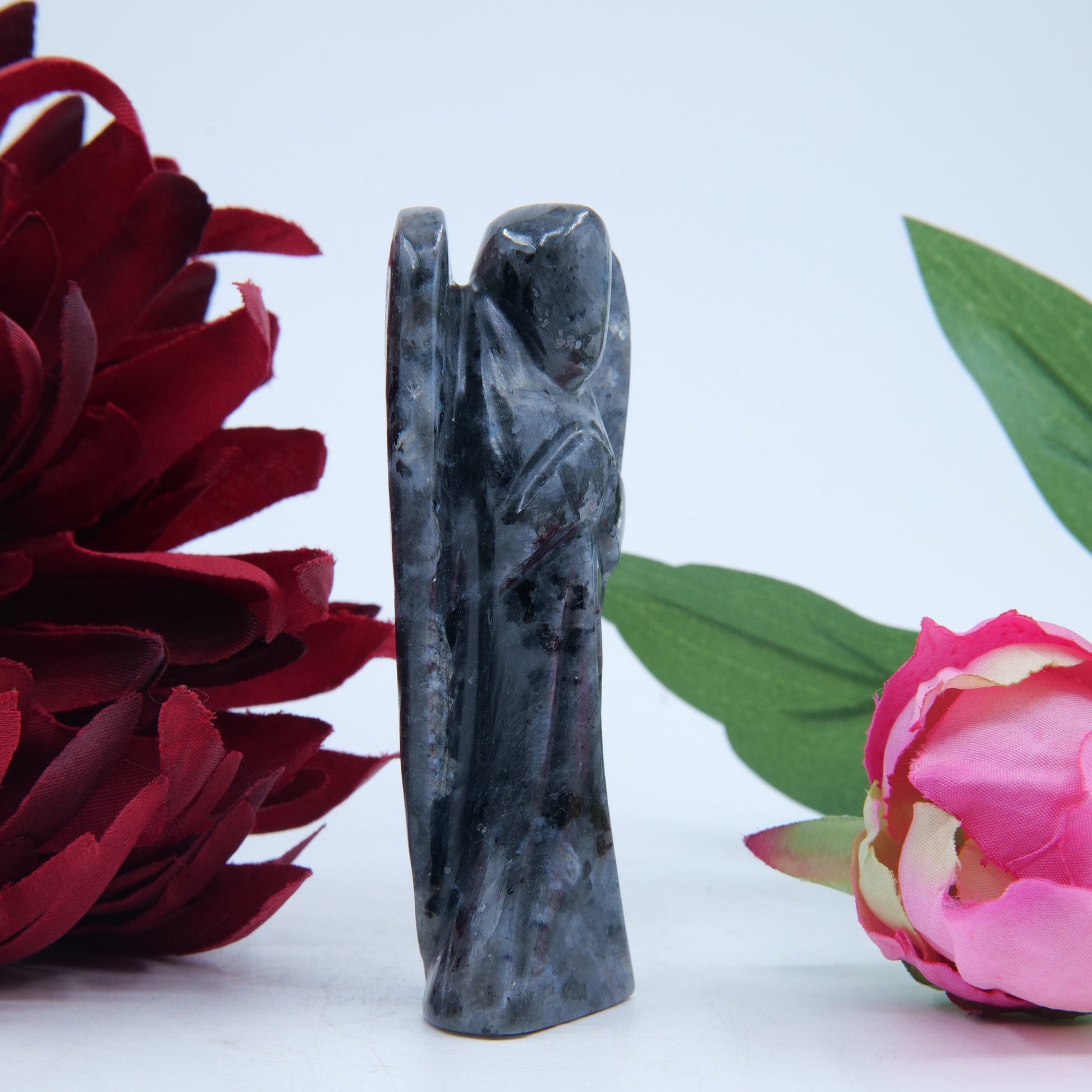 Polished Larvikite 80Mm Angel featuring natural patterning and unique variations - Positive Faith Hope Love