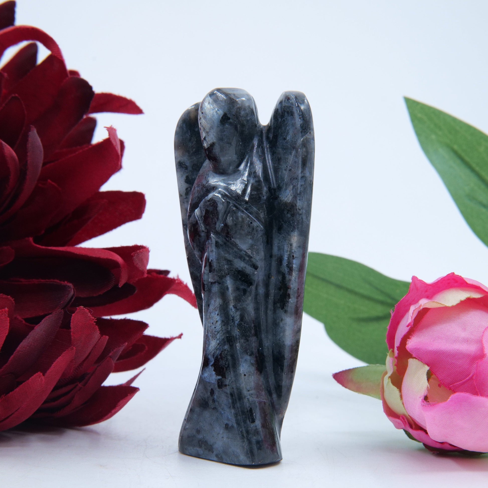 Polished Larvikite 80Mm Angel featuring natural patterning and unique variations - Positive Faith Hope Love