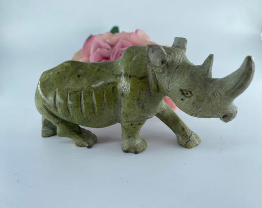 Leopard Stone Rhino Sculpture 241 grams - Positive Faith Hope Love