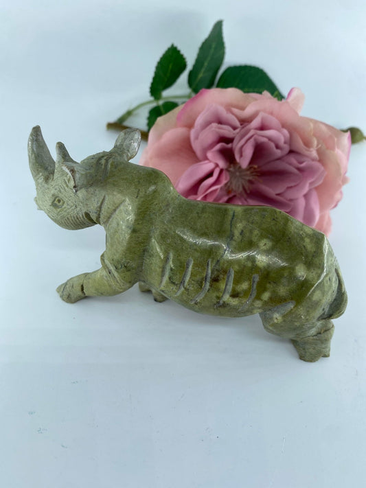 Leopard Stone Rhino Sculpture 241 grams - Positive Faith Hope Love