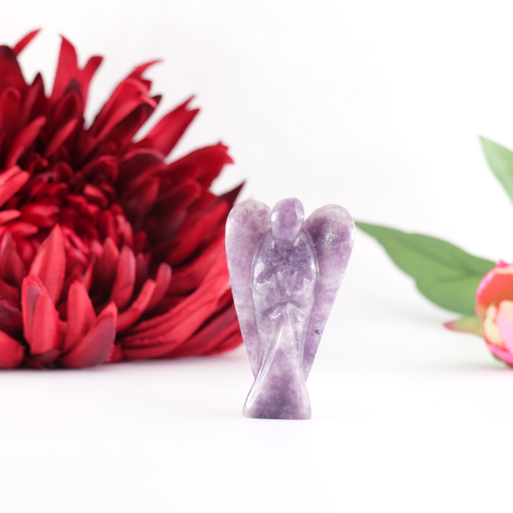 Polished Lepidolite Angel 55mm featuring lilac-mauve tone with mica sparkle - Positive Faith Hope Love