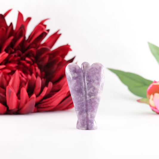 Polished Lepidolite Angel 50Mm featuring lilac-mauve tone with mica sparkle - Positive Faith Hope Love