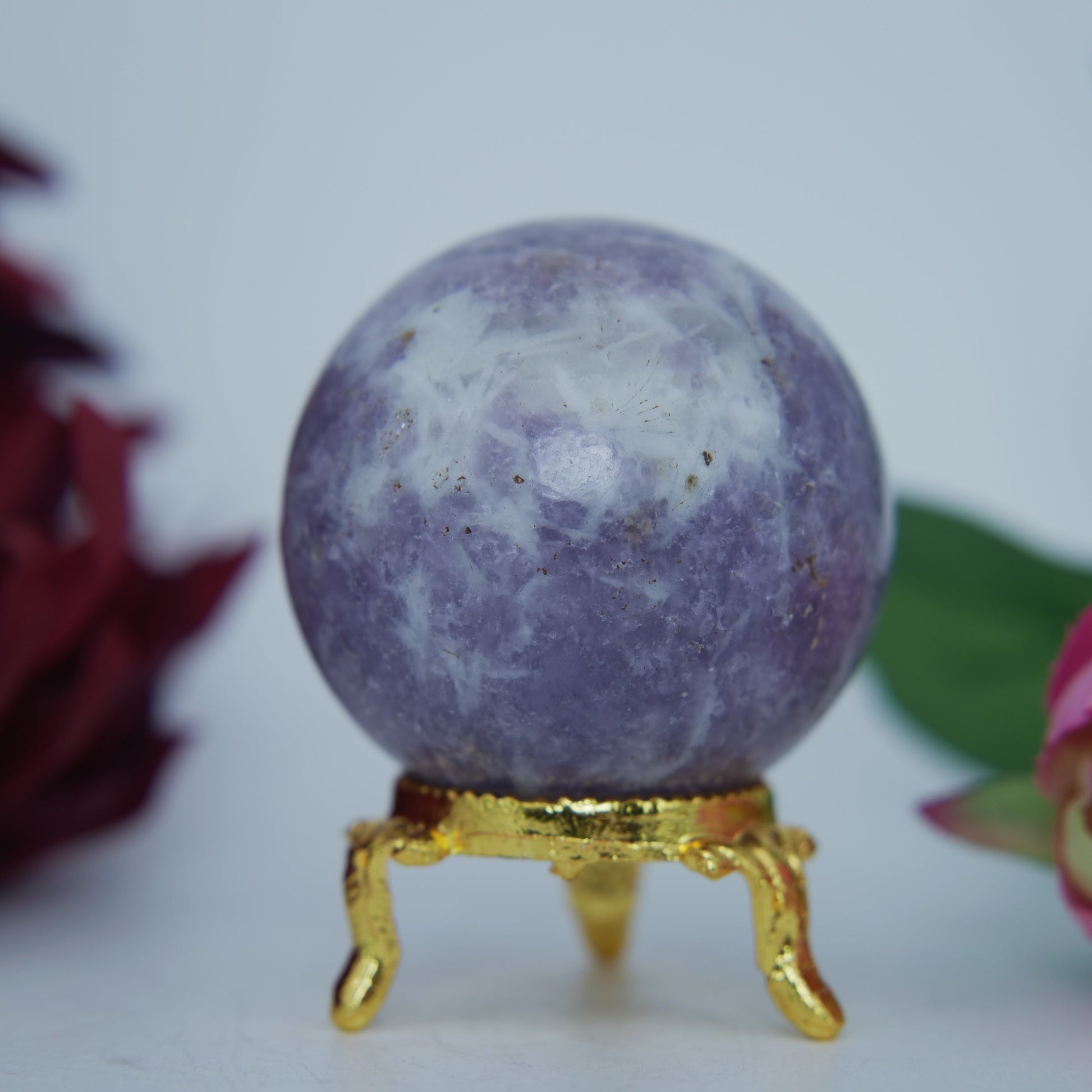 Polished Lepidolite Sphere 185G 50Mm featuring lilac-mauve tone with mica sparkle - Positive Faith Hope Love