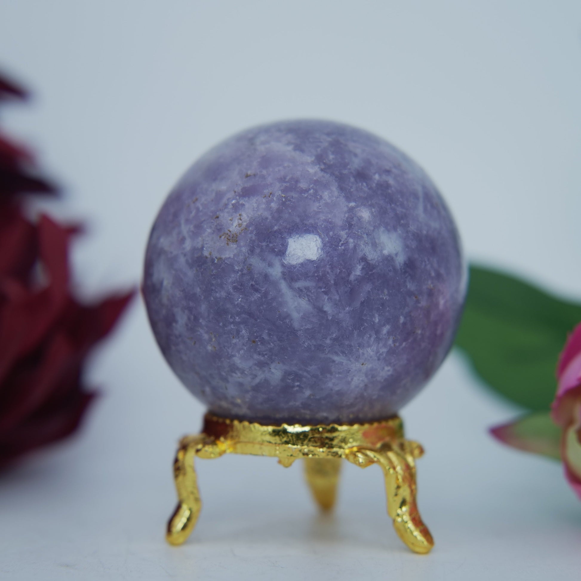 Polished Lepidolite Sphere 185g 50mm featuring lilac-mauve tone with mica sparkle - Positive Faith Hope Love