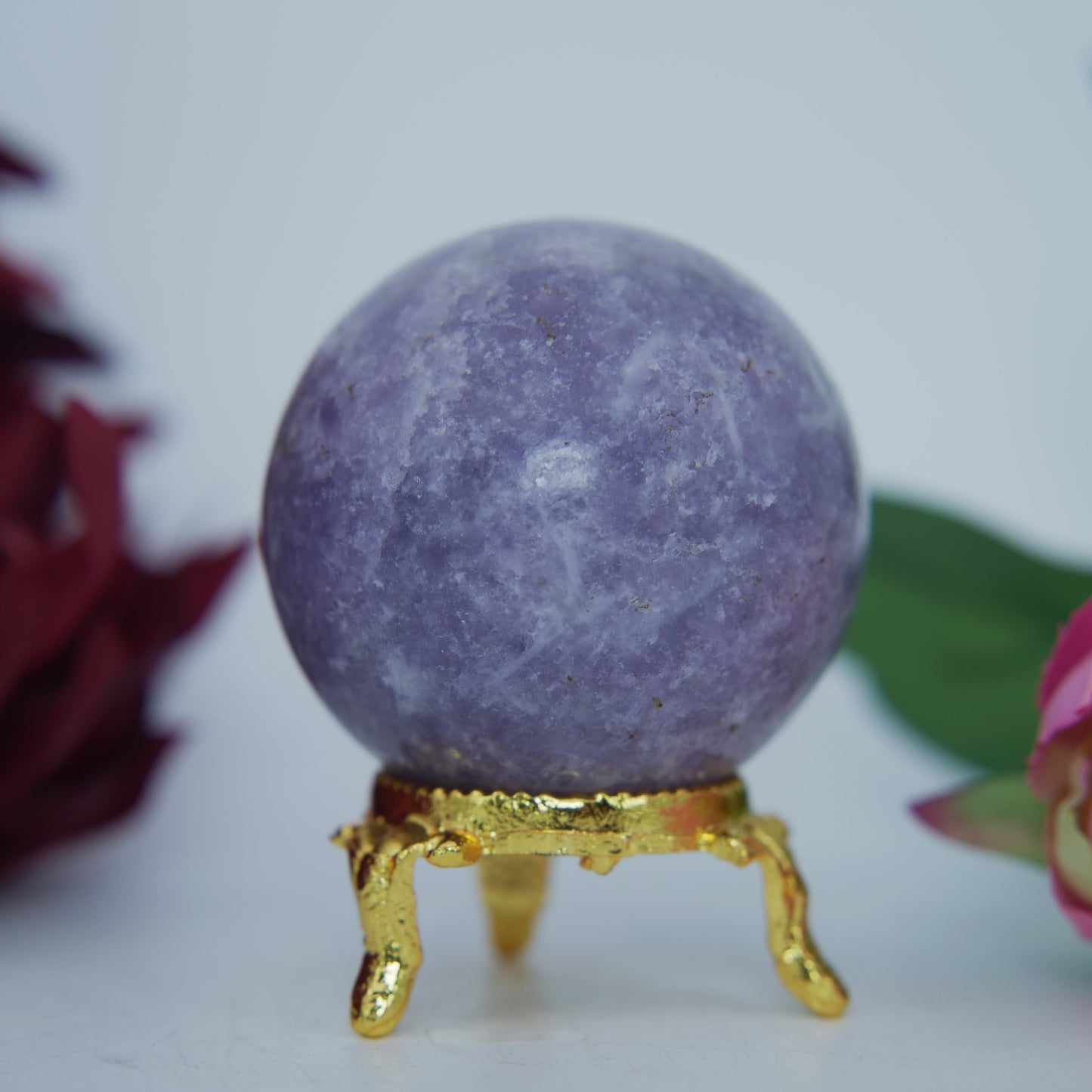Polished Lepidolite Sphere 185G 50Mm featuring lilac-mauve tone with mica sparkle - Positive Faith Hope Love