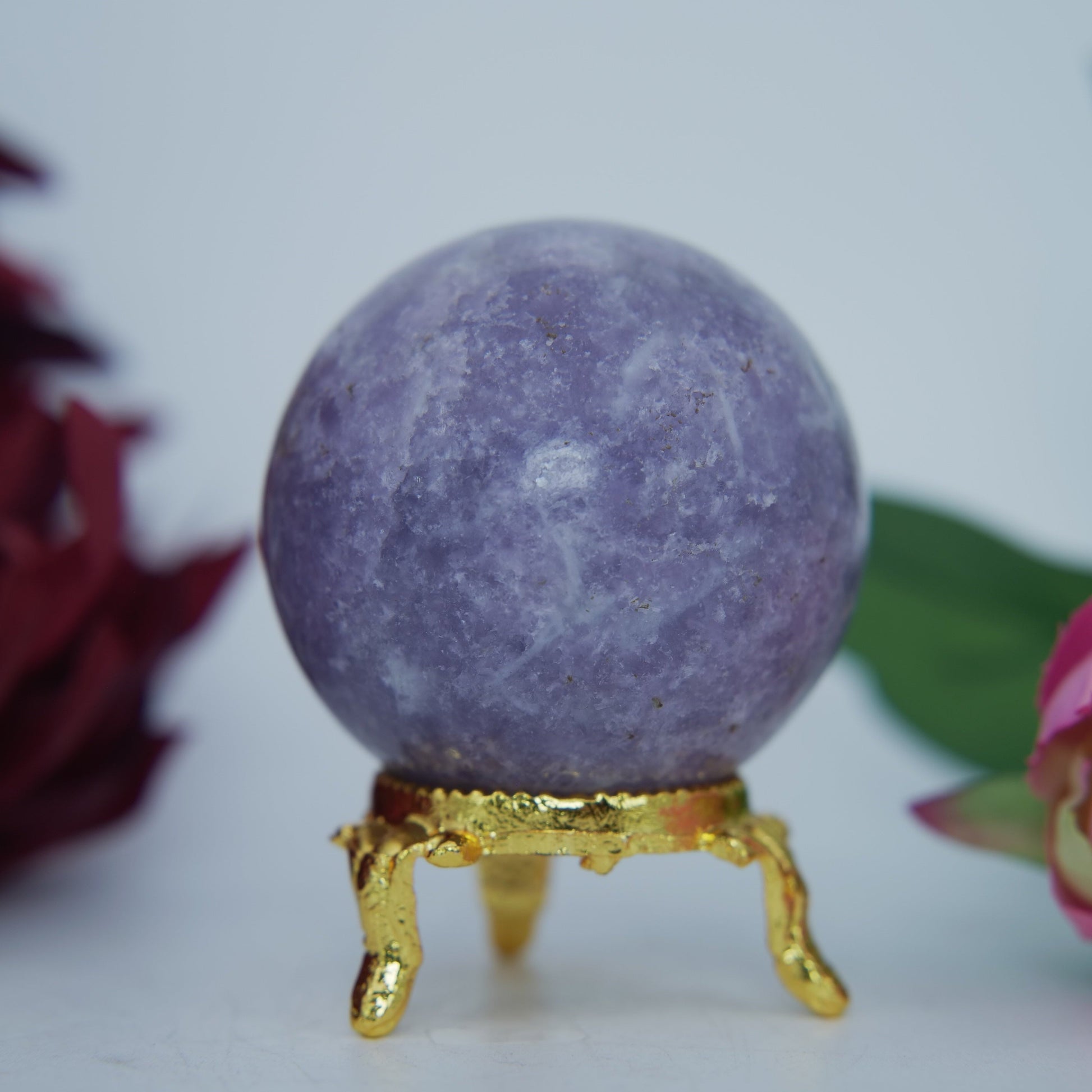 Polished Lepidolite Sphere 185G 50Mm featuring lilac-mauve tone with mica sparkle - Positive Faith Hope Love