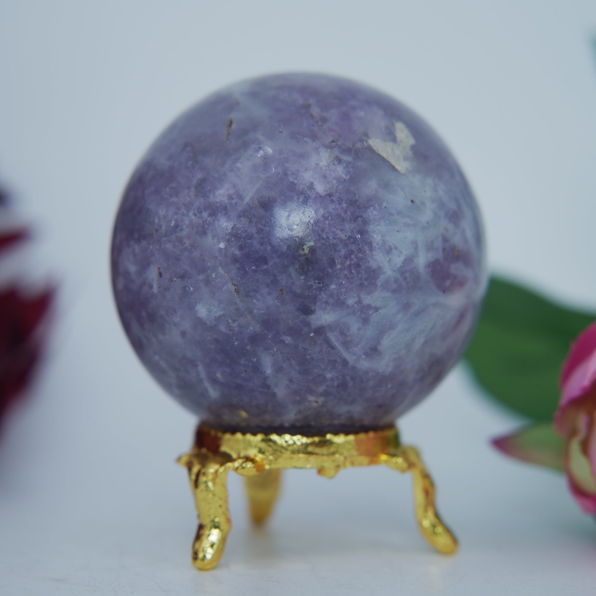 Polished Lepidolite Sphere 265G 57Mm featuring lilac-mauve tone with mica sparkle - Positive Faith Hope Love