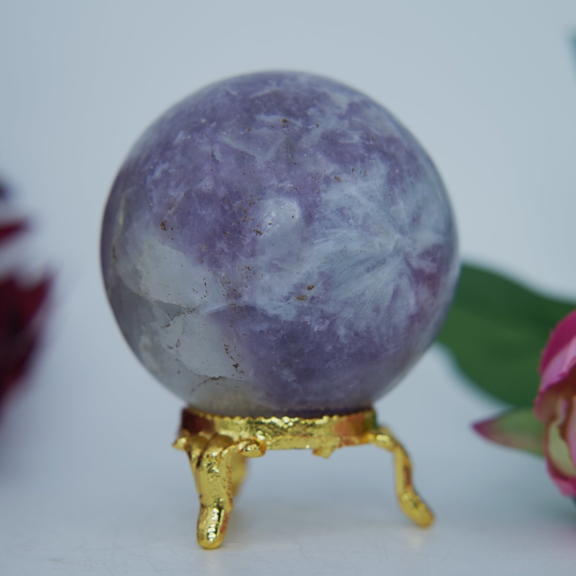 Polished Lepidolite Sphere 265G 57Mm featuring lilac-mauve tone with mica sparkle - Positive Faith Hope Love
