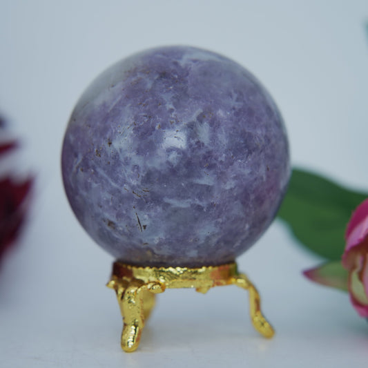 Polished Lepidolite Sphere 265G 57Mm featuring lilac-mauve tone with mica sparkle - Positive Faith Hope Love