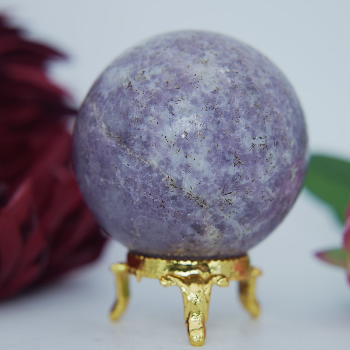 Polished Lepidolite Sphere 294G 59Mm featuring lilac-mauve tone with mica sparkle - Positive Faith Hope Love