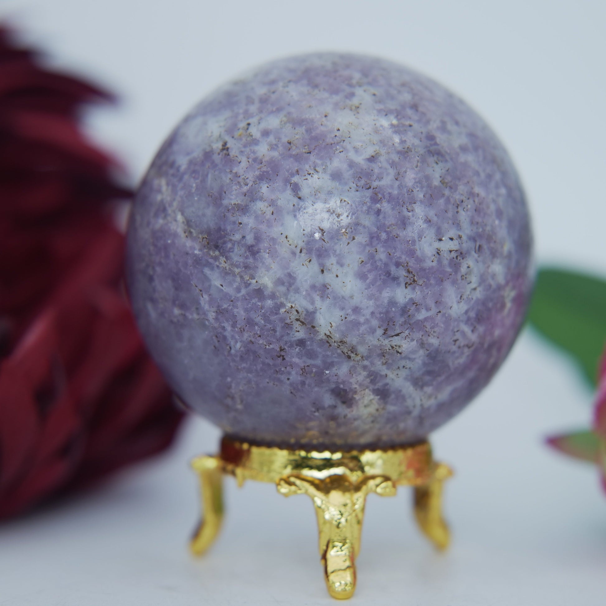Polished Lepidolite Sphere 294G 59Mm featuring lilac-mauve tone with mica sparkle - Positive Faith Hope Love