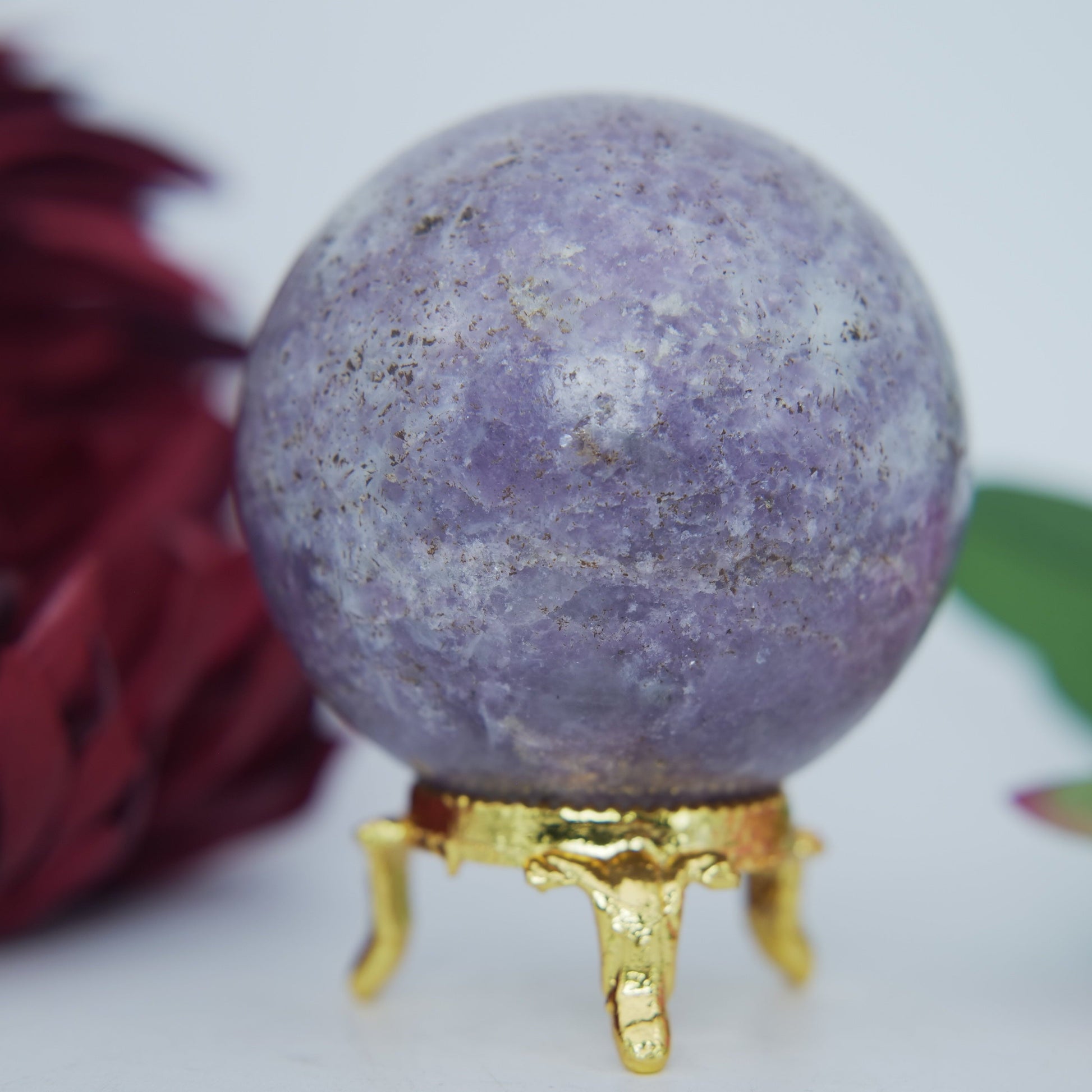 Polished Lepidolite Sphere 294G 59Mm featuring lilac-mauve tone with mica sparkle - Positive Faith Hope Love
