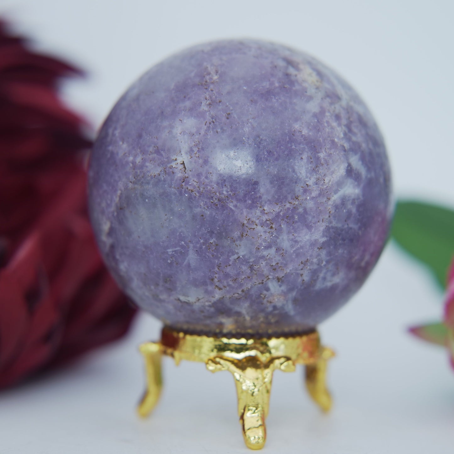 Polished Lepidolite Sphere 294G 59Mm featuring lilac-mauve tone with mica sparkle - Positive Faith Hope Love
