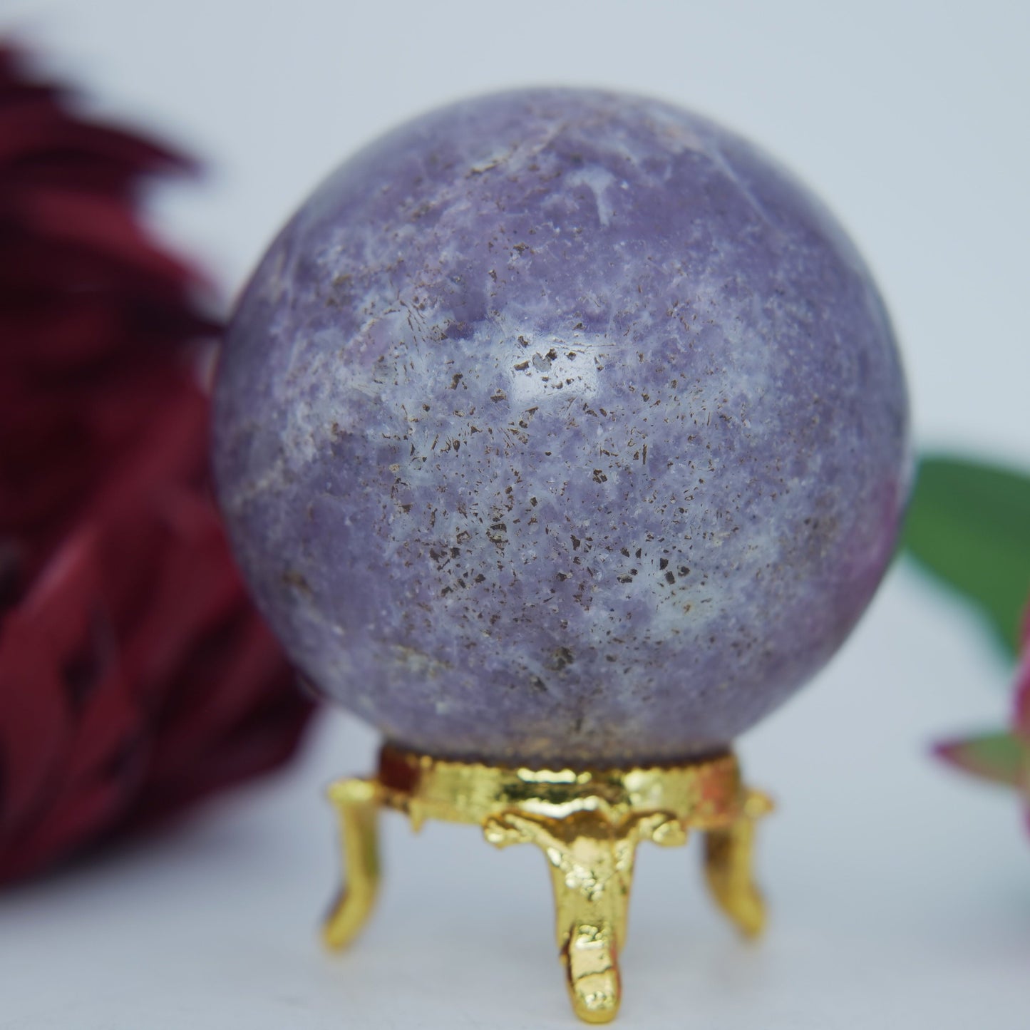 Polished Lepidolite Sphere 294G 59Mm featuring lilac-mauve tone with mica sparkle - Positive Faith Hope Love