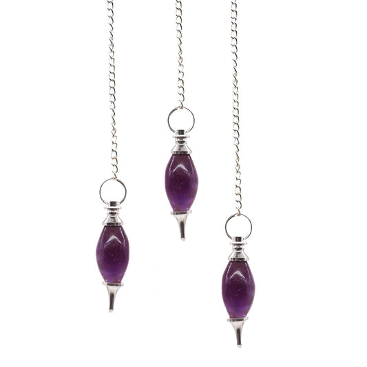 Polished Lingam Shaped Gemstone Pendulum - Amethyst featuring rich purple colour and natural clarity - Positive Faith Hope Love