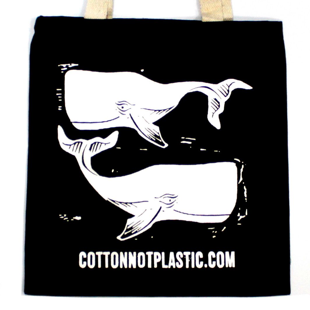 Polished Lrg Black 8oz Cotton Bag 38x42cm - WHALES - WHITE featuring natural patterning and unique variations - Positive Faith Hope Love