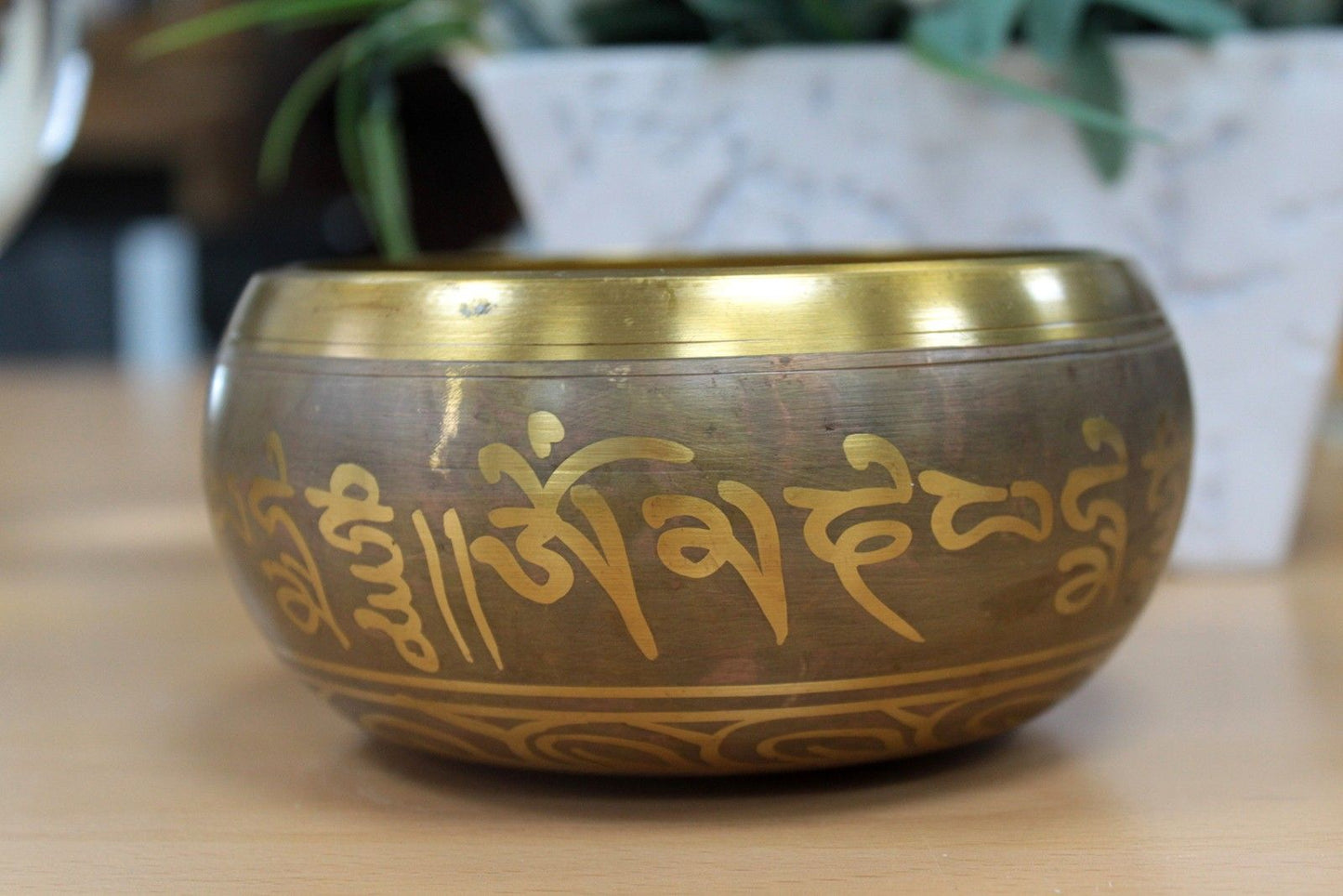 Polished Lrg Five Buddha Singing Bowl featuring natural patterning and unique variations - Positive Faith Hope Love