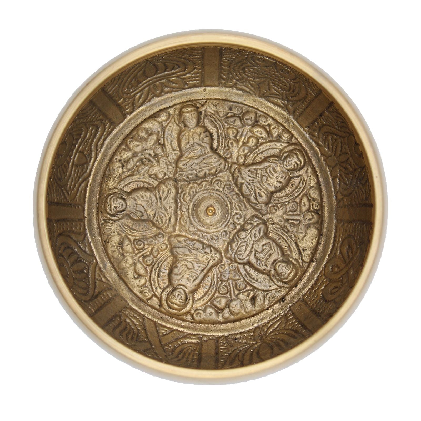 Polished Lrg Five Buddha Singing Bowl featuring natural patterning and unique variations - Positive Faith Hope Love