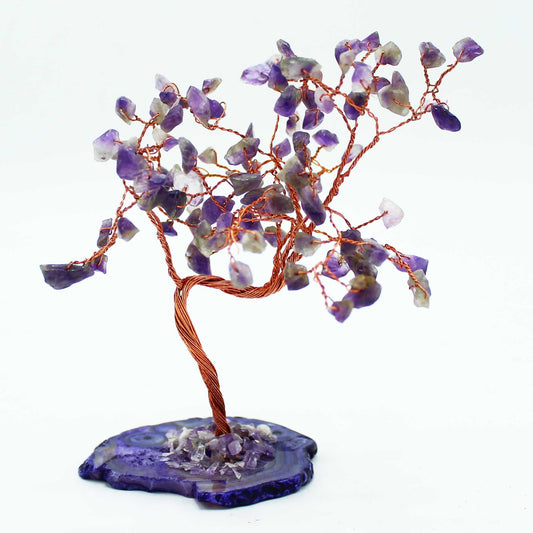 Polished Lrg Gemstone Tree Amethyst On Natural Agate Base 100 Stones featuring rich purple colour and natural clarity - Positive Faith Hope Love
