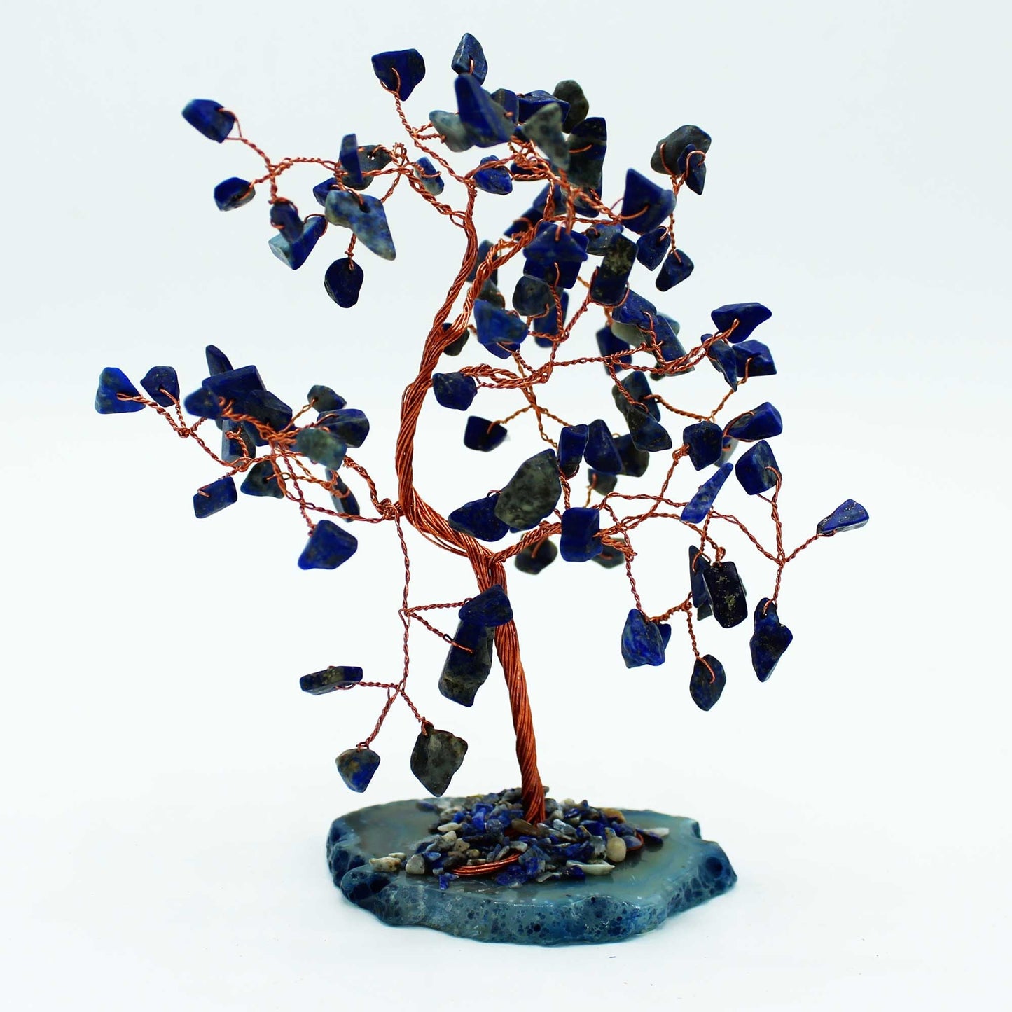 Polished Lrg Gemstone Tree Sodalite On Blue Agate Base 100 Stones featuring navy-blue tone with white veining - Positive Faith Hope Love
