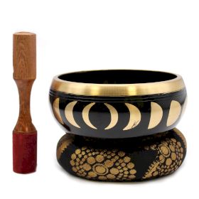 Polished Lrg Moon Phase Singing Bowl Set- Black 14cm featuring natural patterning and unique variations - Positive Faith Hope Love