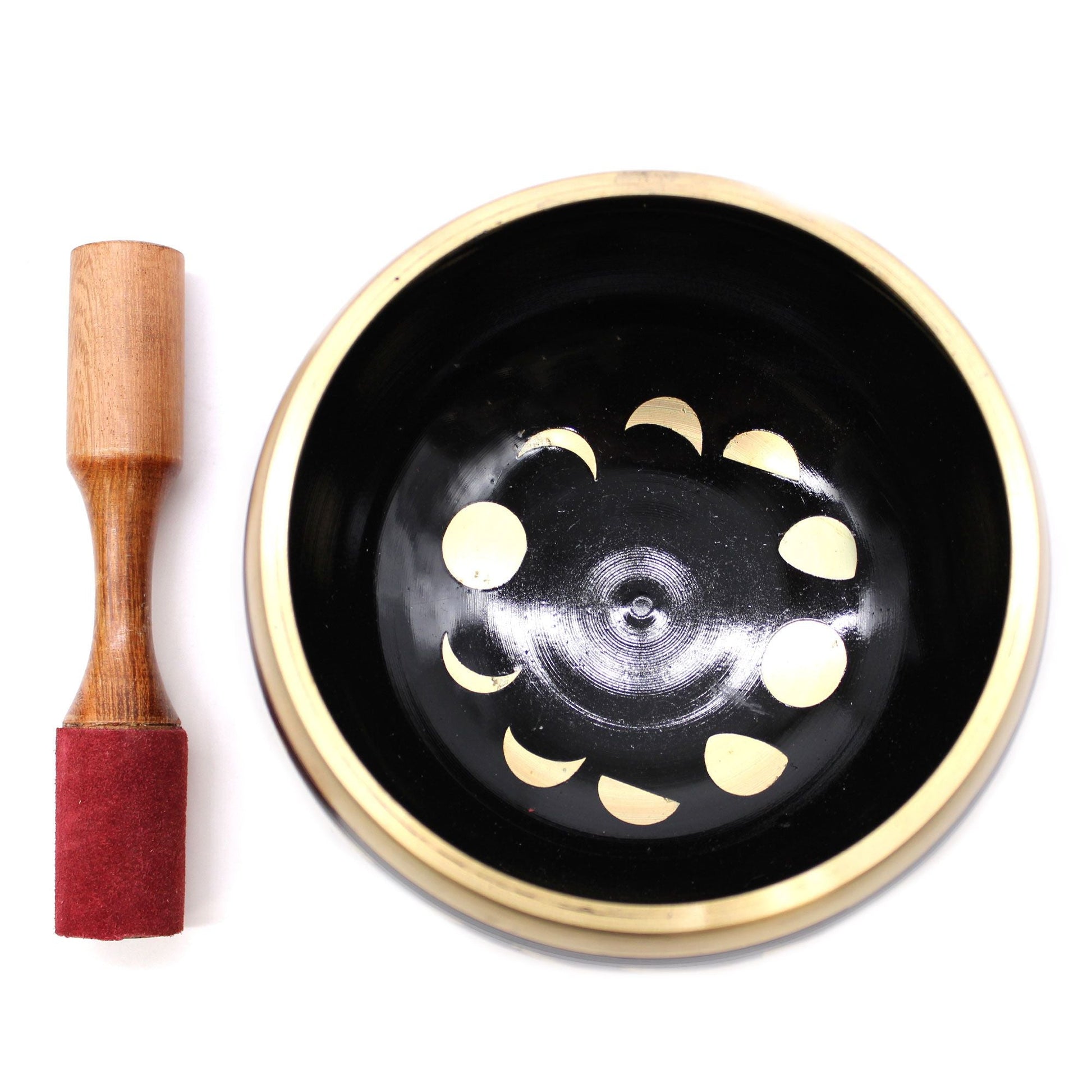 Polished Lrg Moon Phase Singing Bowl Set Black 14Cm featuring natural patterning and unique variations - Positive Faith Hope Love