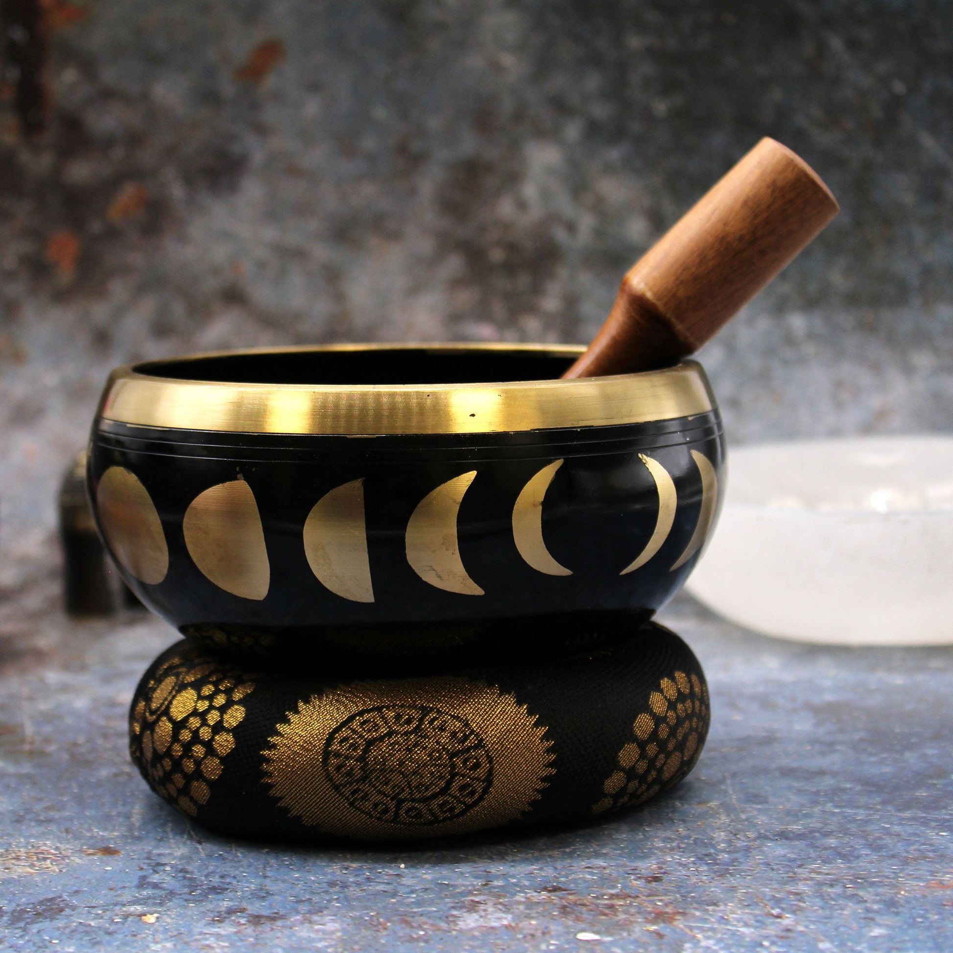 Polished Lrg Moon Phase Singing Bowl Set Black 14Cm featuring natural patterning and unique variations - Positive Faith Hope Love