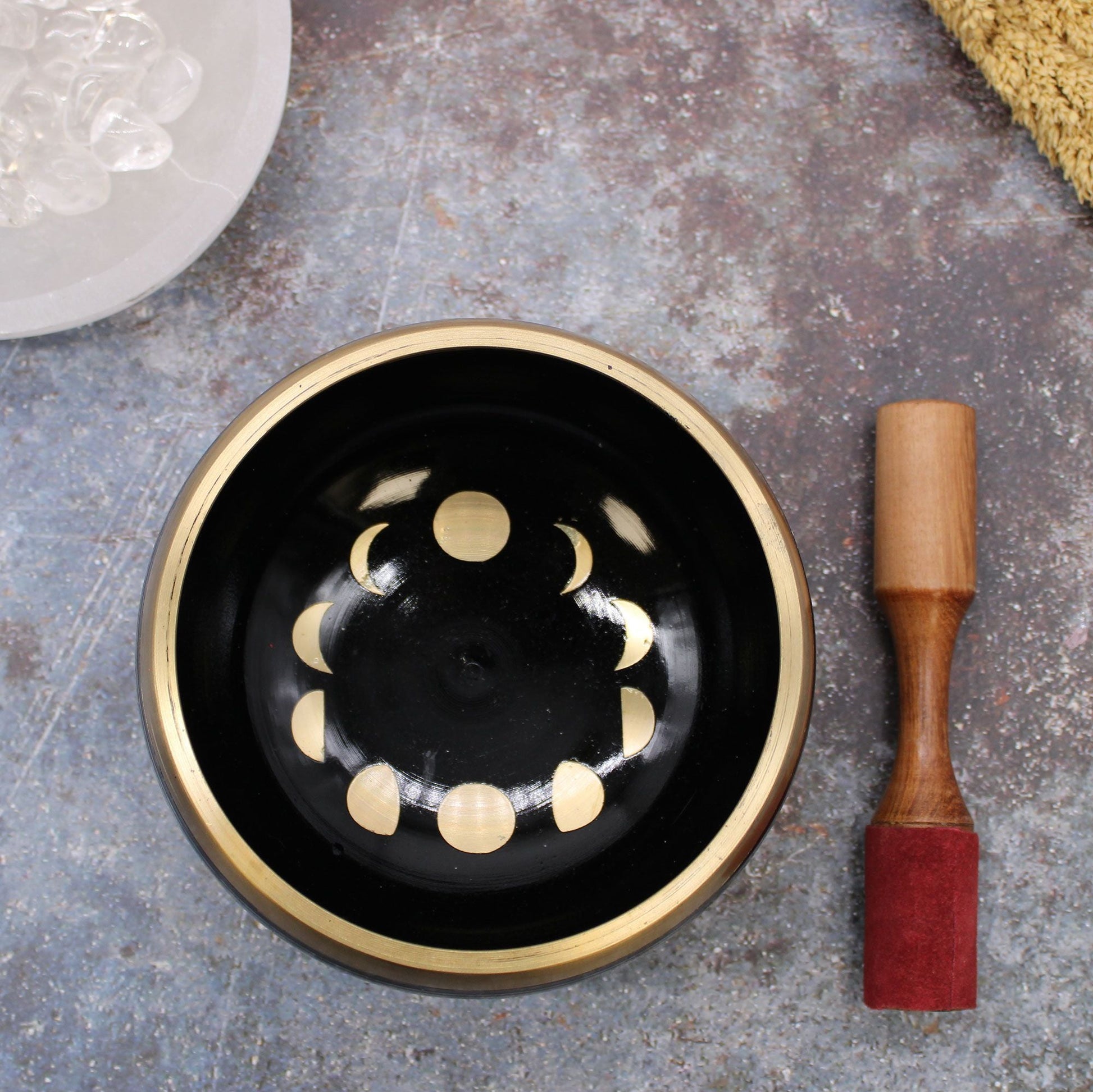 Polished Lrg Moon Phase Singing Bowl Set Black 14Cm featuring natural patterning and unique variations - Positive Faith Hope Love