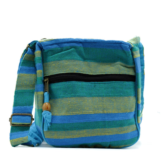 Polished Lrg Nepal Sling Bag (Adjustable Strap) - Spring Meadows Green & Blue featuring natural patterning and unique variations - Positive Faith Hope Love