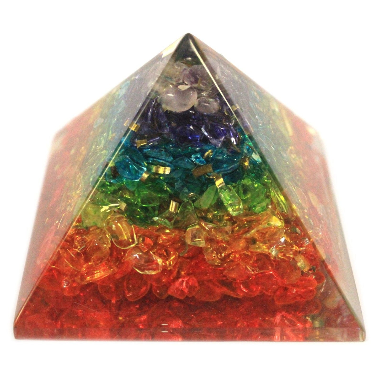 Polished Lrg Orgonite Pyramid 70Mm Chakra Gemchips featuring natural patterning and unique variations - Positive Faith Hope Love