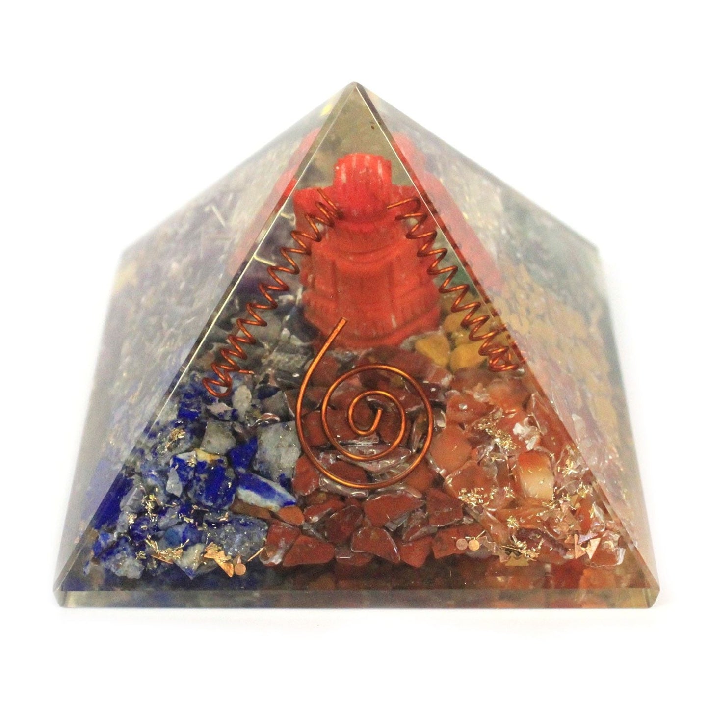 Polished Lrg Orgonite Pyramid 70mm - Ganesh featuring natural patterning and unique variations - Positive Faith Hope Love