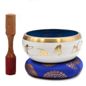 Polished Lrg Yoga Moves Singing Bowl Set- White/Blue 14cm featuring natural patterning and unique variations - Positive Faith Hope Love
