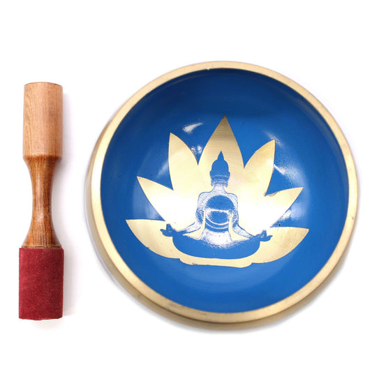 Polished Lrg Yoga Moves Singing Bowl Set Whiteblue 14Cm 1 featuring natural patterning and unique variations - Positive Faith Hope Love