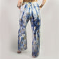 Polished Lxl Nomad Sari On The Med Collection Lounge Pants Gold Blue Greek Motiff Handpainted featuring natural patterning - Positive Faith Hope Love