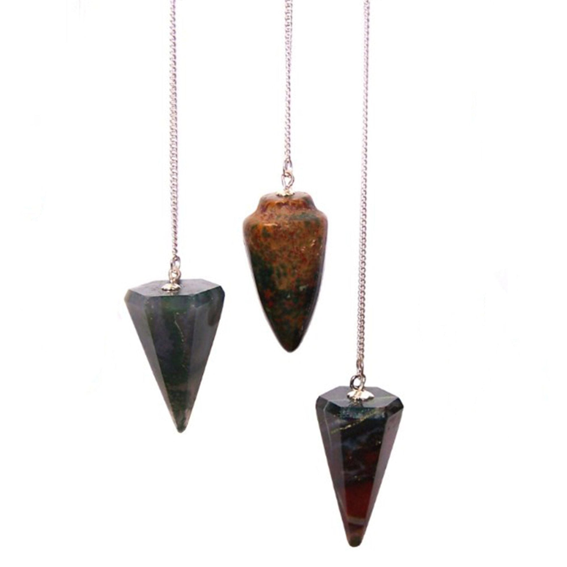 Polished Magic Pendulum - Bloodstone featuring deep green base with red flecks - Positive Faith Hope Love